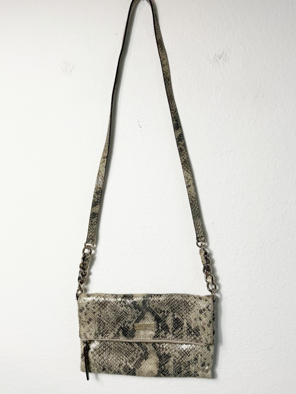 Kate Spade Snake Embossed Crossbody Bag Gold Shimmer Leather Purse - Picture 8 of 8